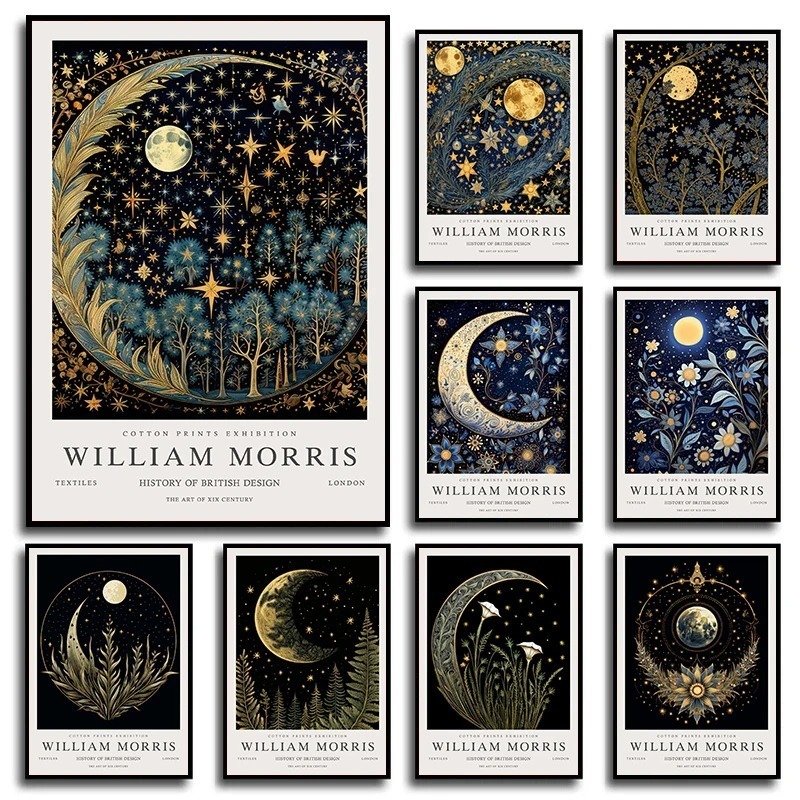 Star Map Poster - Vintage Luna e Stelle William Morris